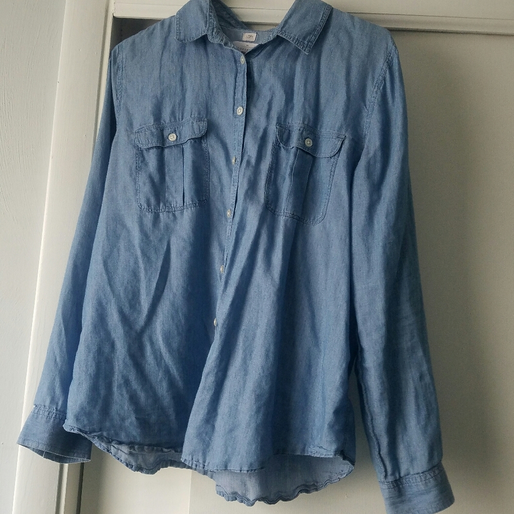 Loft Softened Denim Shirt Blouse Size L